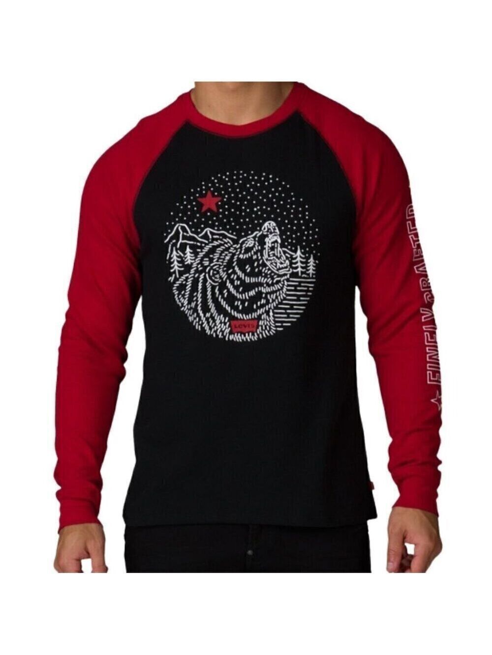 Levi's Men's Black Red Raglan California Bear Graphic Thermal T-shirt Size XL